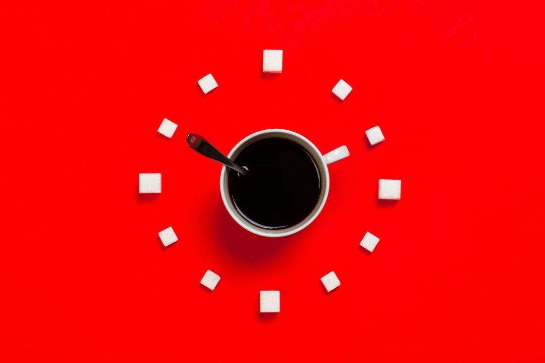 white mug on red background